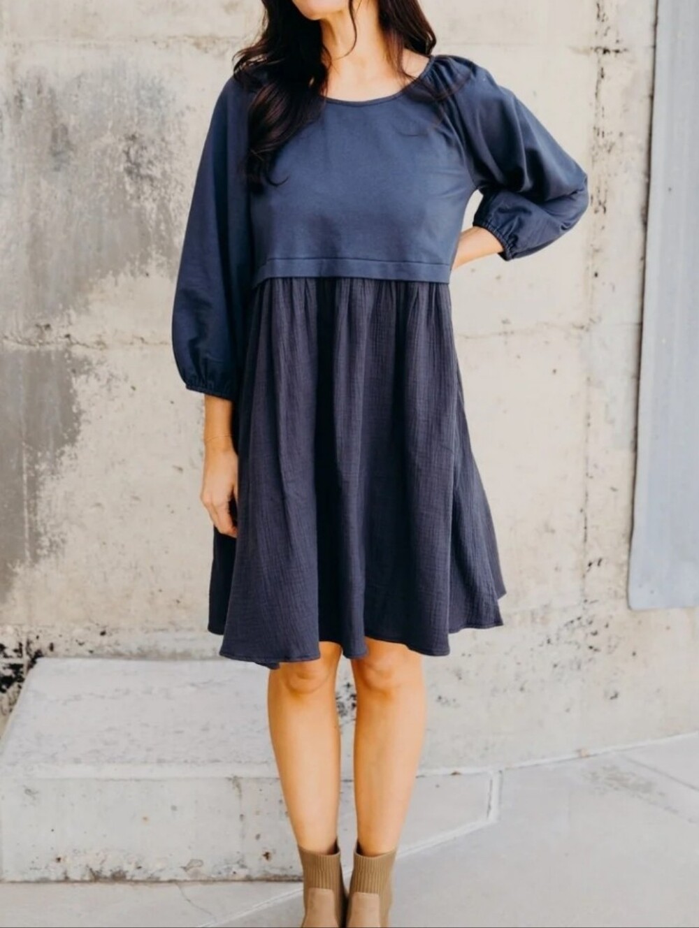Mikarose Navy Two-Tone "The Dawn" Dress